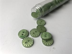 Knap - pænt blomstermotiv og grøn, 13 mm